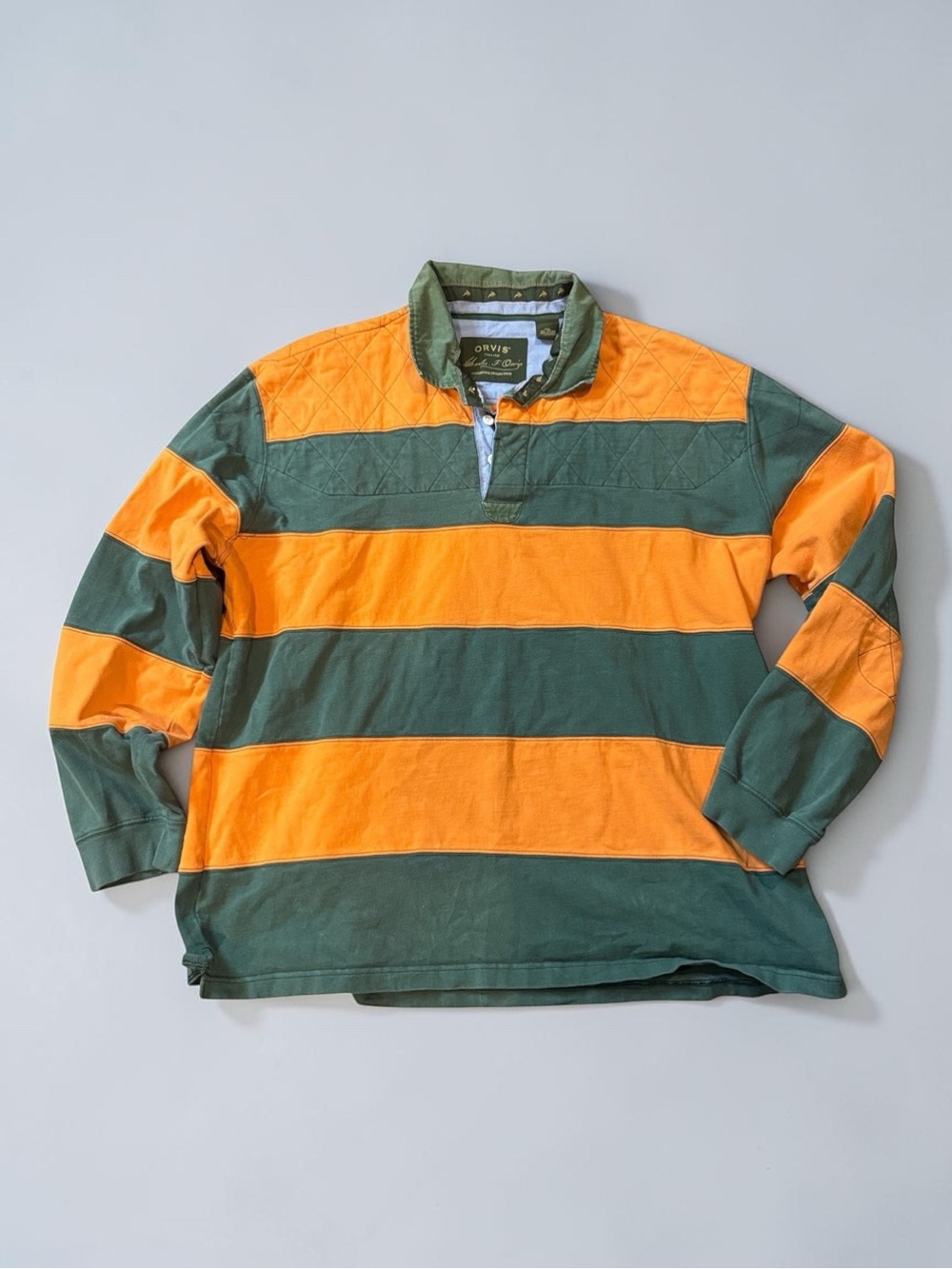 Orvis Green and Orange Horizontal Stripe Rugby Pullover XXL